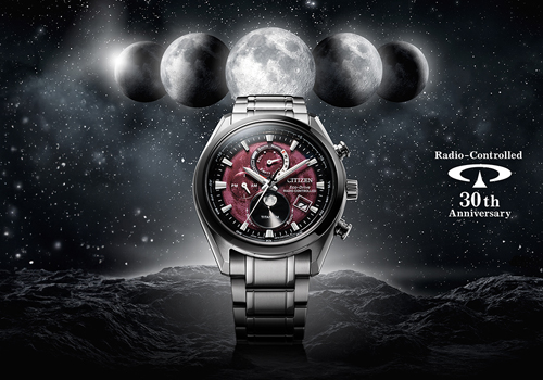 Citizen-Uhr mit Weltraumhintergrund und Mond, 30-jähriges Jubiläum.