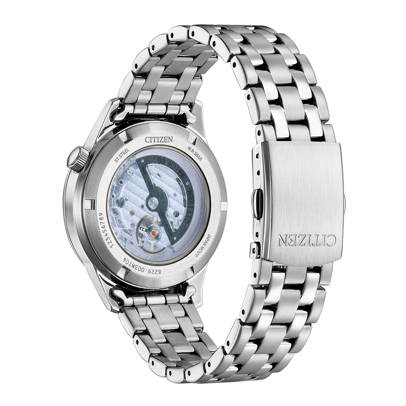 Citizen-Uhr, Edelstahl, Rückansicht, mechanisches Uhrwerk, Armband