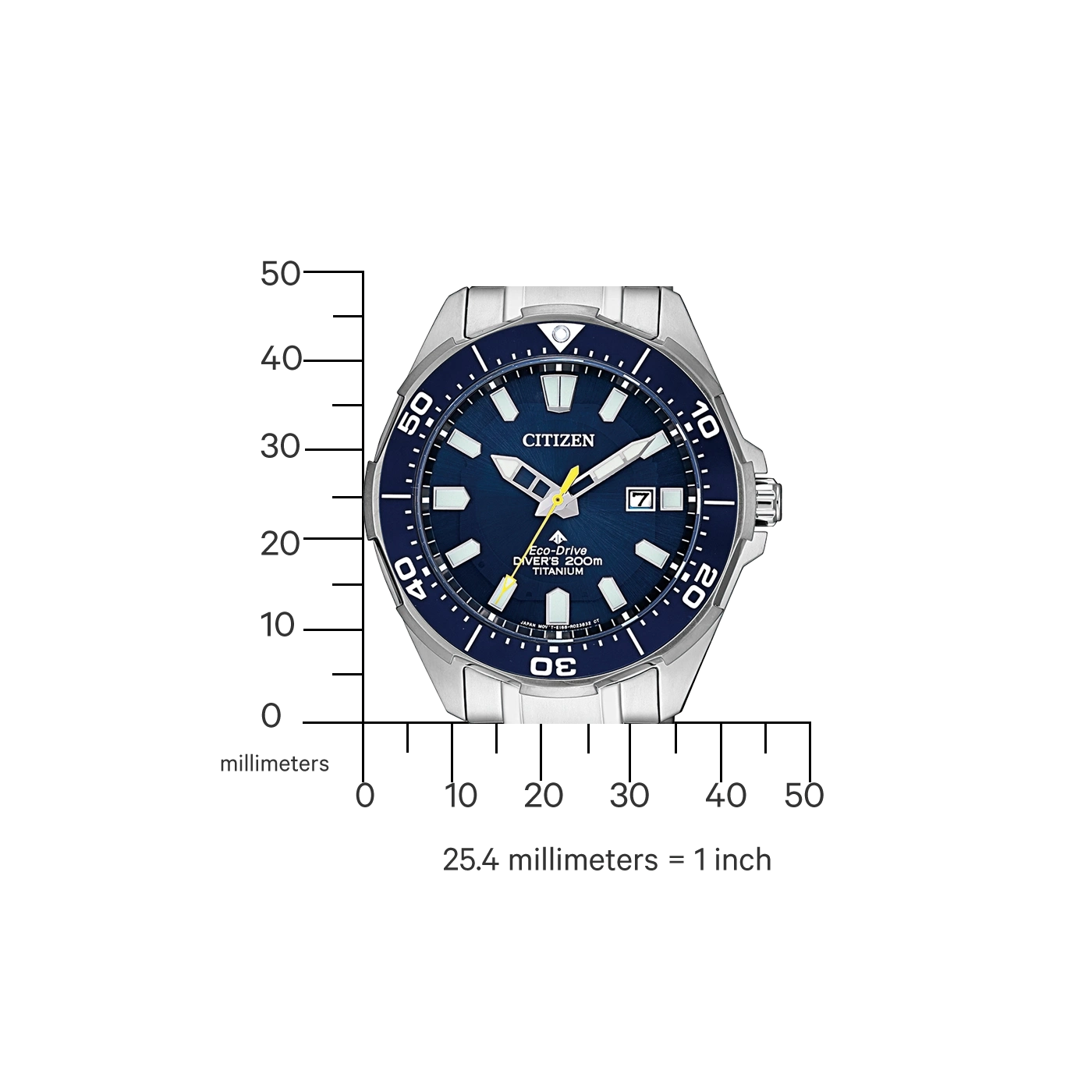 Citizen-Uhr mit blauem Zifferblatt, Titan und Eco-Drive-Technologie.