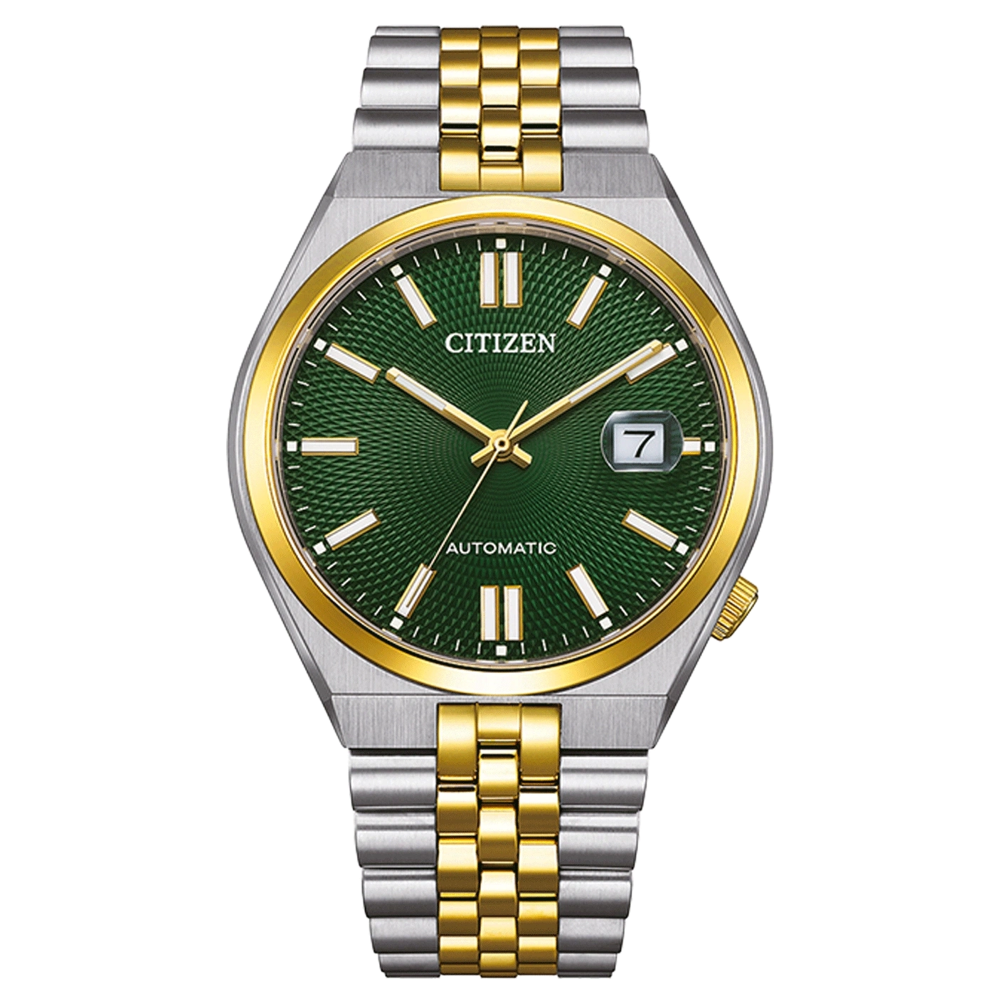 Citizen-Uhr mit grünem Zifferblatt, Gold- und Silberarmband, Automatikwerk