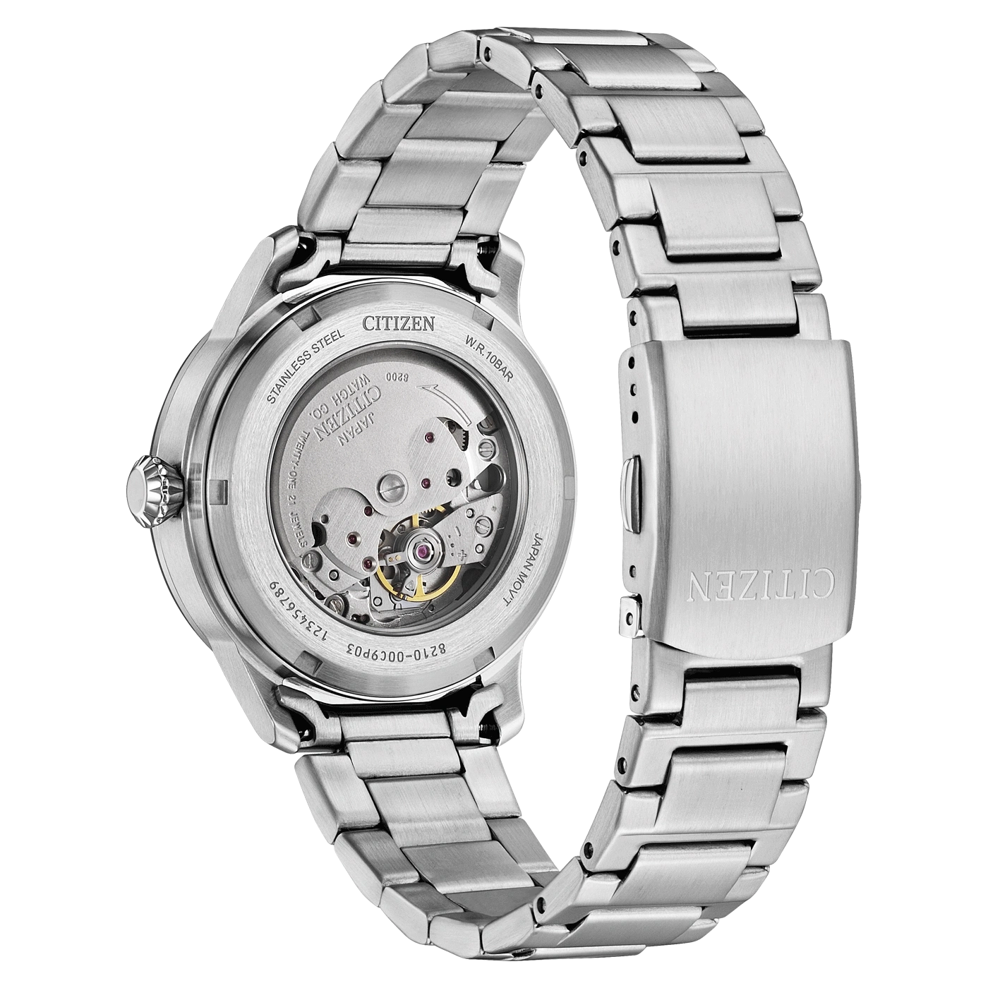Citizen-Uhr, Rückseite, Edelstahl, Automatikwerk, japanisch, sichtbarer Mechanismus