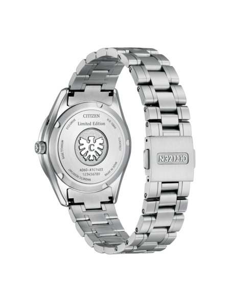 Citizen-Uhrrückseite, Limited Edition, Eco-Drive, Titan, wasserdicht, hergestellt in Japan.