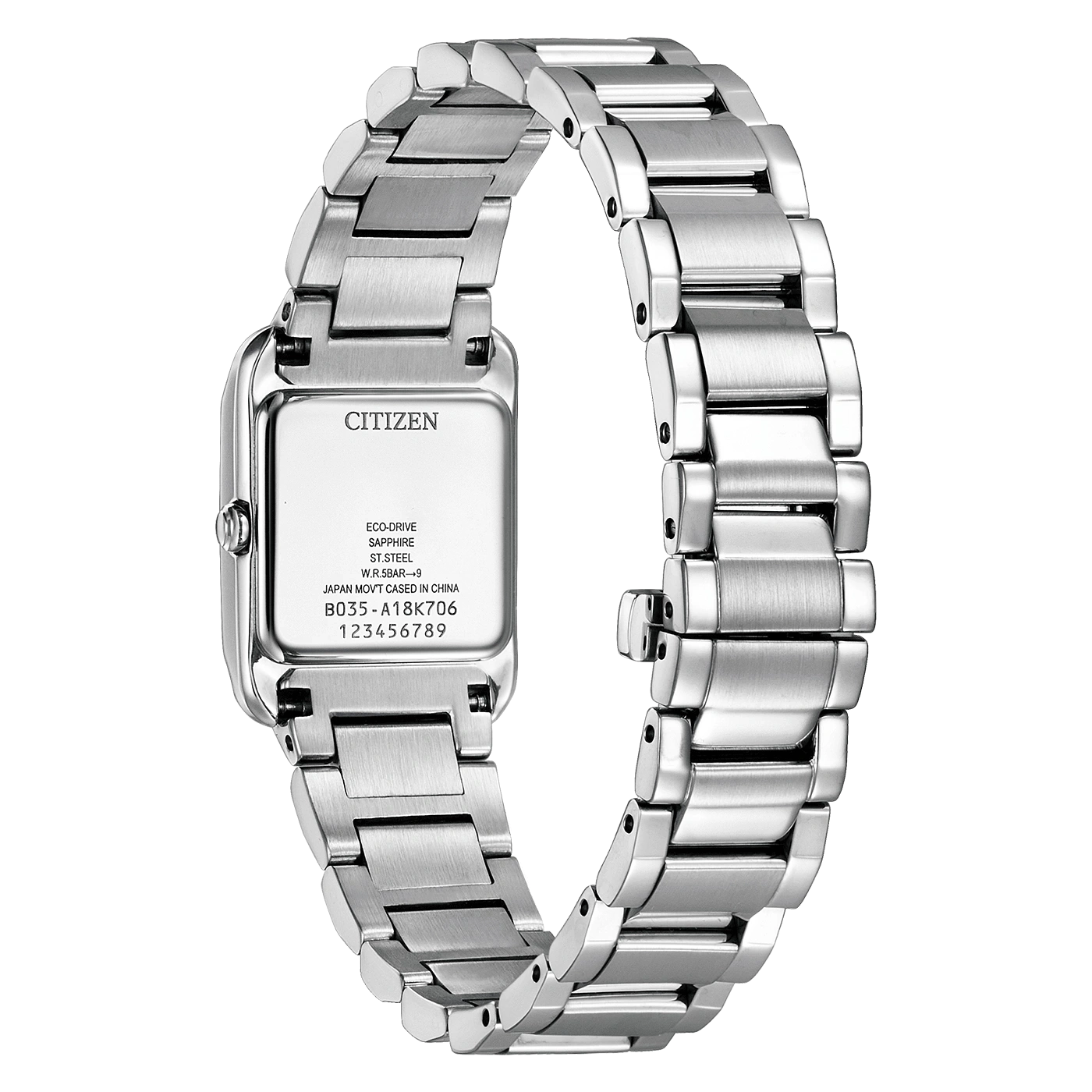 Citizen-Uhrrückseite, Edelstahl, Eco-Drive, Saphir, elegantes Design