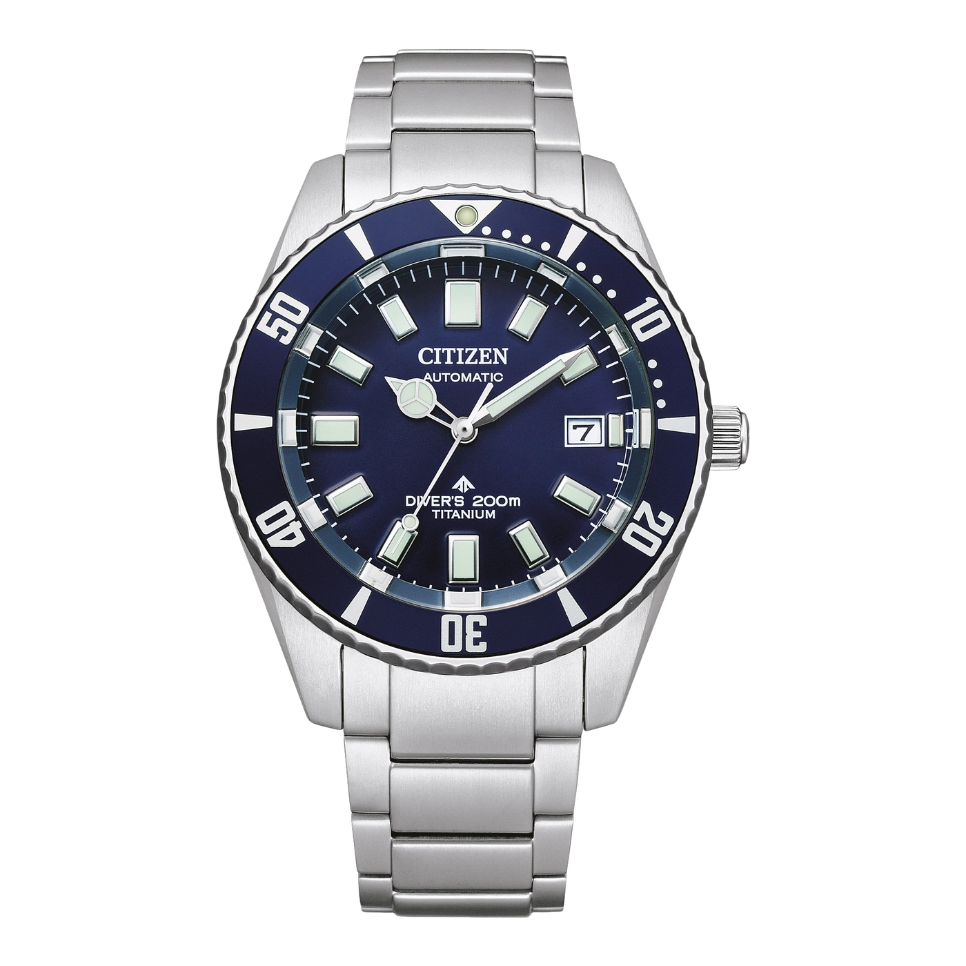 Citizen-Uhr mit blauem Zifferblatt und Titanarmband, automatische Taucheruhr