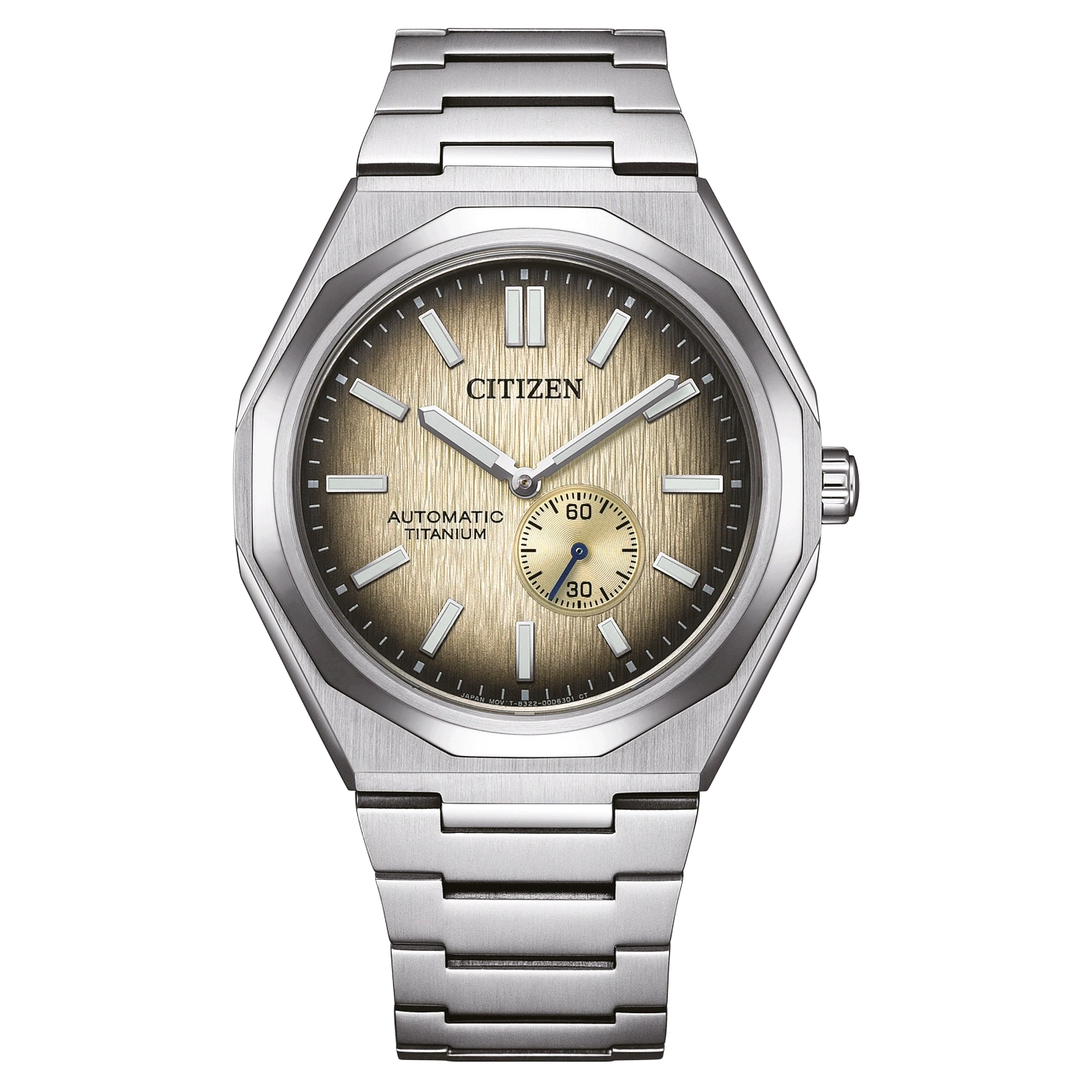 Citizen-Uhr mit Titanarmband und goldenem Zifferblatt, Automatik.