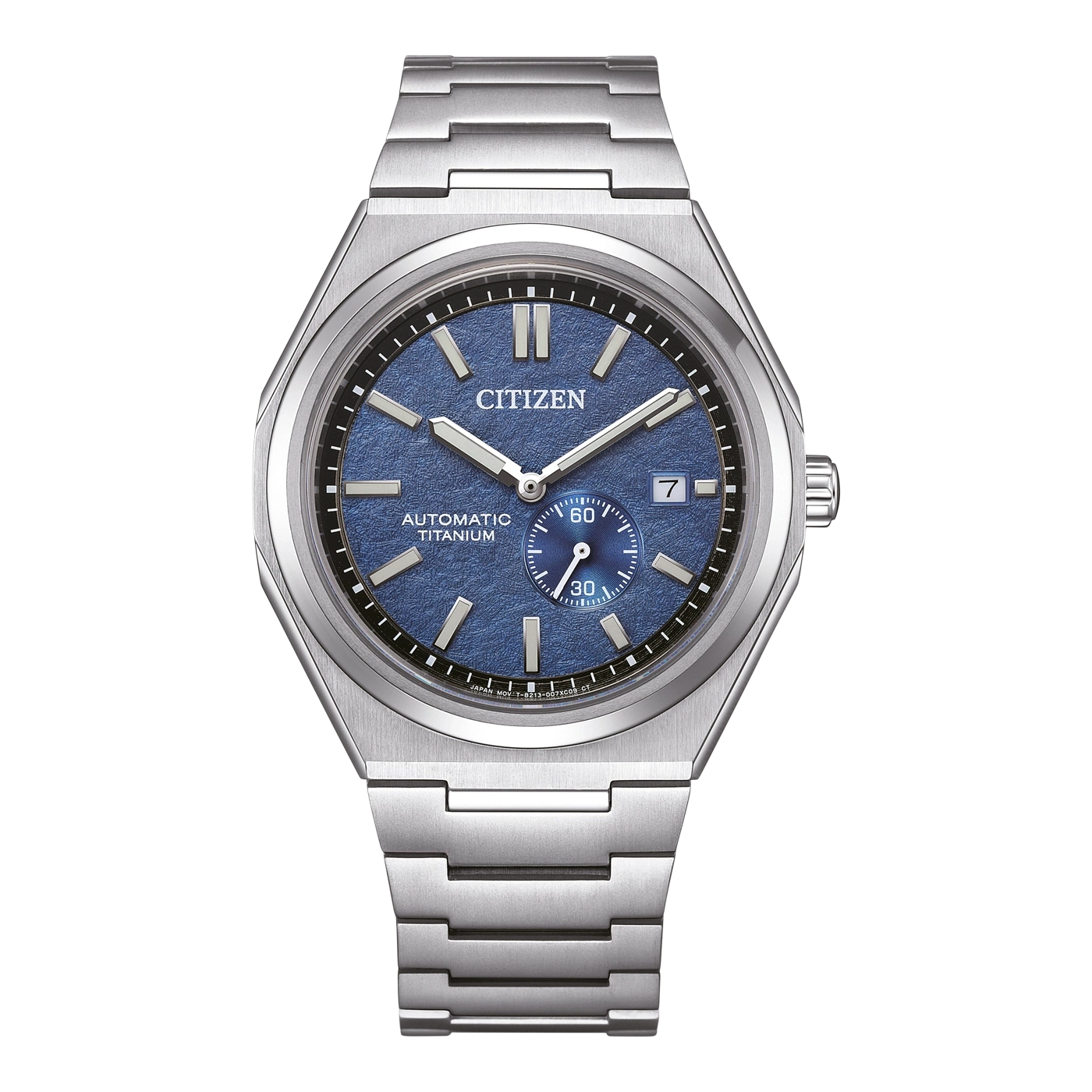 Citizen-Uhr mit blauem Zifferblatt und Titanarmband, Automatikwerk