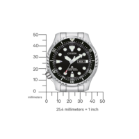 Citizen-Uhr mit schwarzem Zifferblatt, automatischem Taucher 200m und Datumsanzeige.