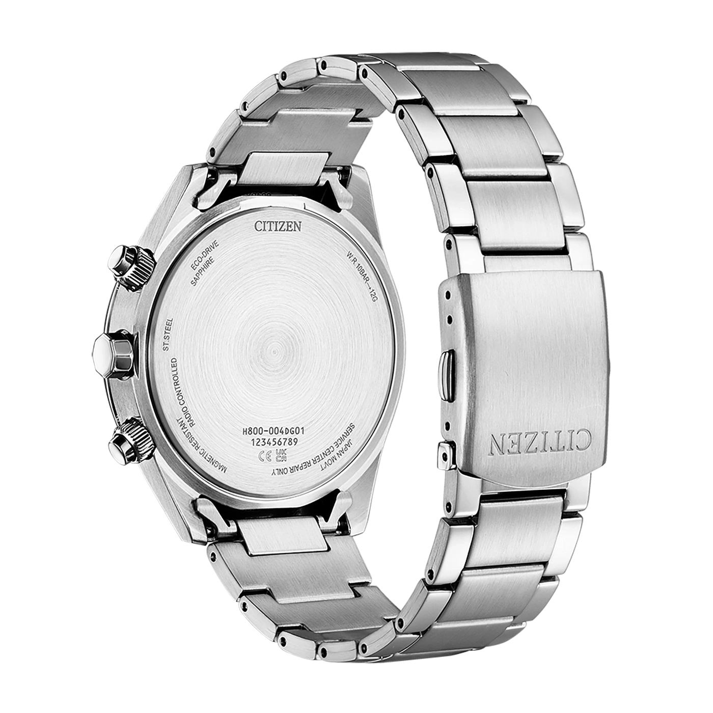 Citizen-Uhrenrückseite, Edelstahl, Eco-Drive, Saphir, funkgesteuert