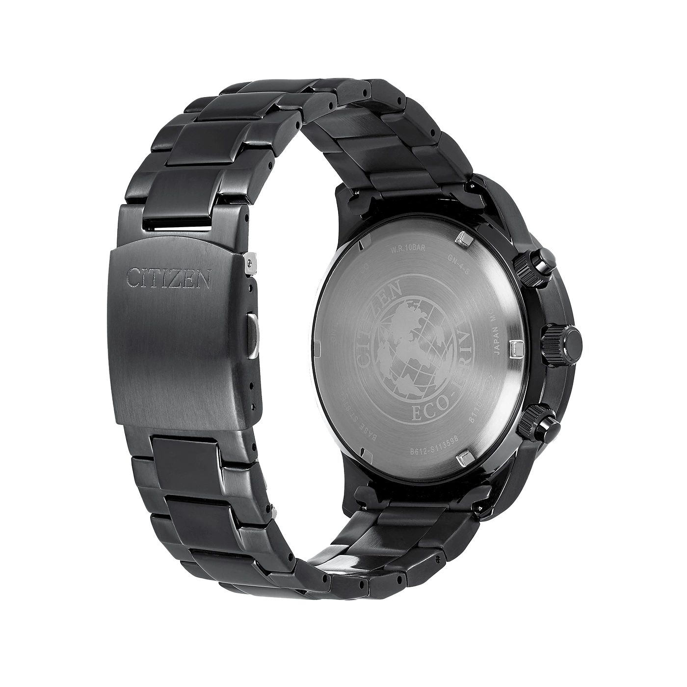Citizen Uhr, schwarz, Rückansicht, Edelstahl, Eco-Drive, wasserdicht