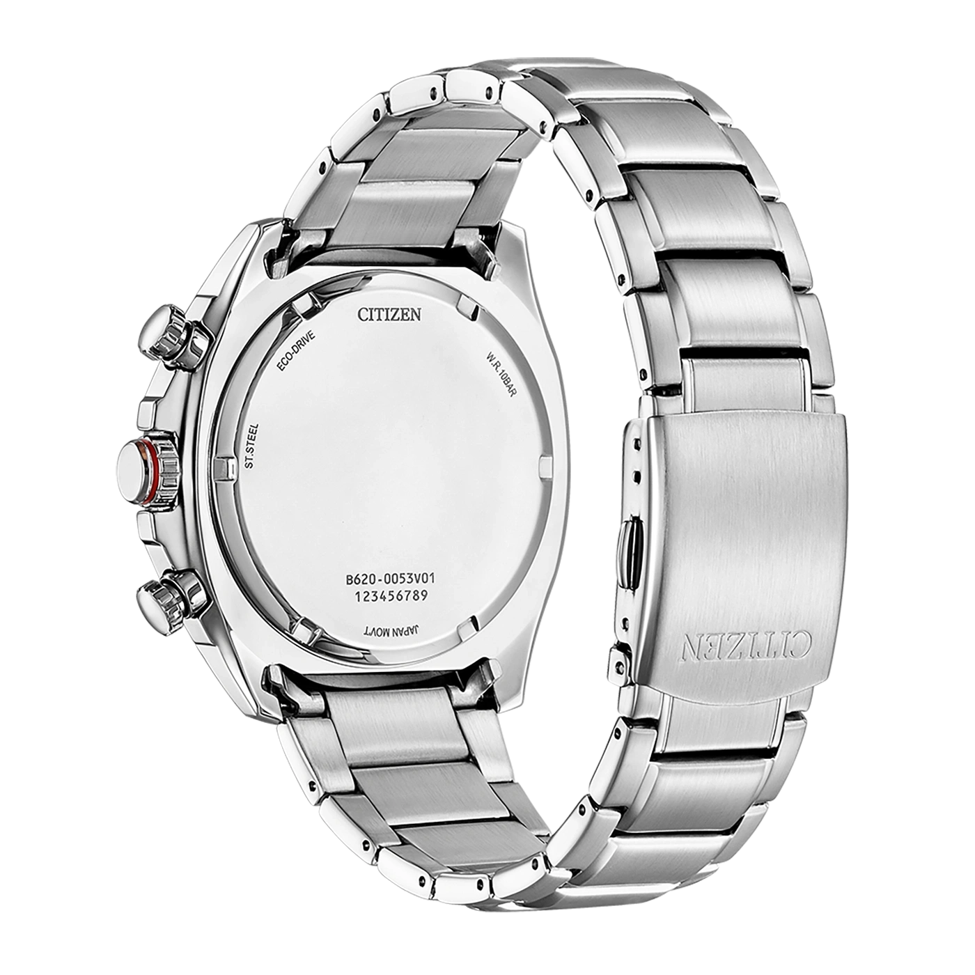 Citizen-Uhrrückseite, Edelstahl, Eco-Drive, W.R.10BAR, Japan Movt, B620-0053V01