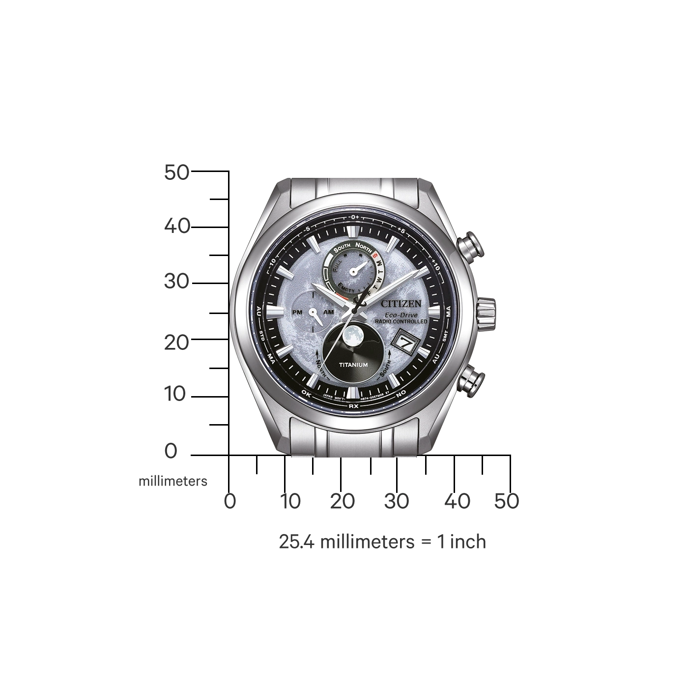 Citizen-Uhr mit Titan, funkgesteuert und Eco-Drive-Funktionen.