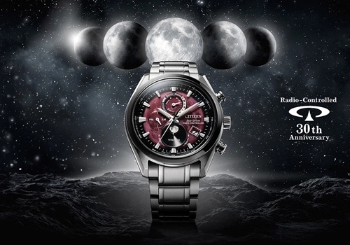 Citizen-Uhr mit Weltraumhintergrund und Mond, 30-jähriges Jubiläum.
