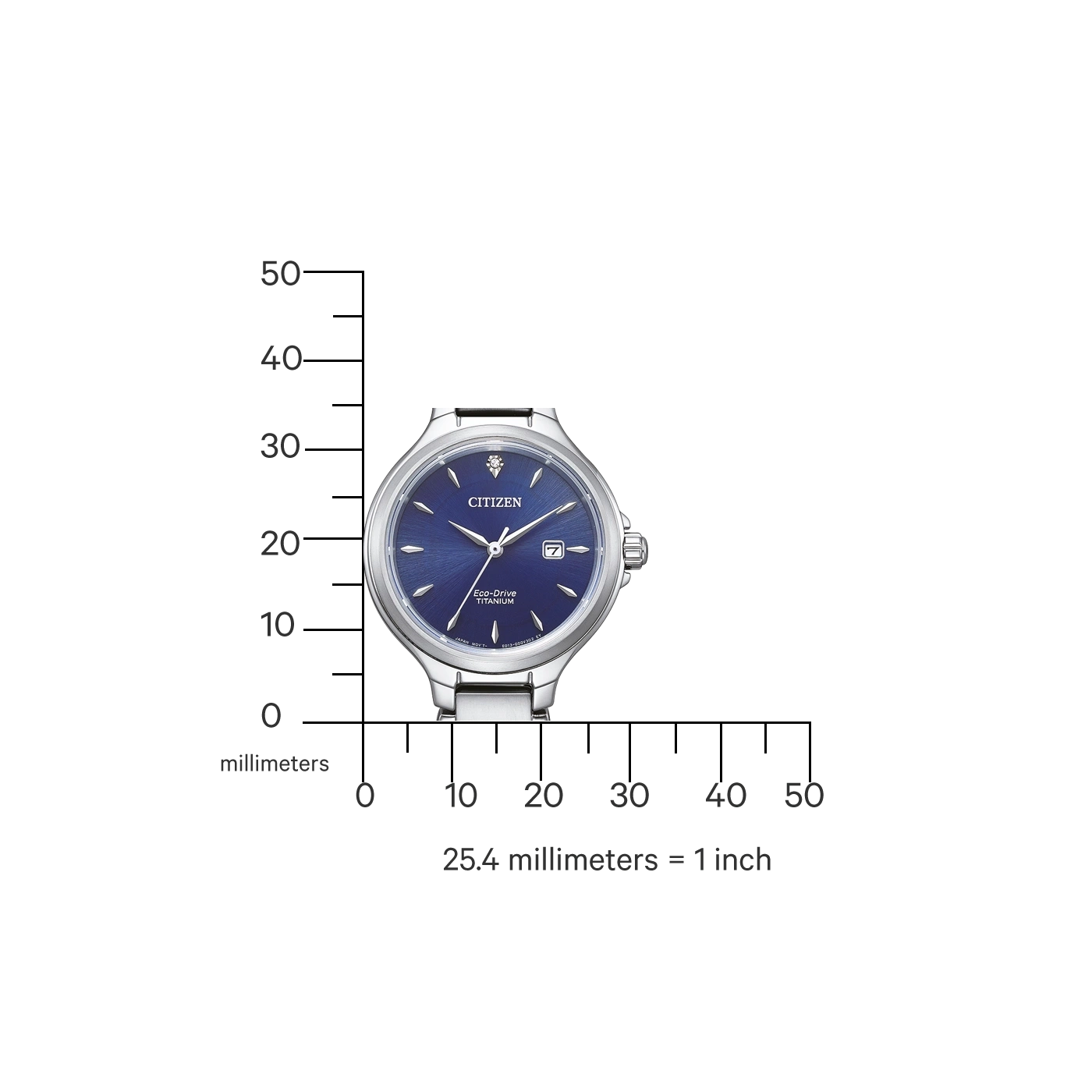 Citizen-Uhr mit blauem Zifferblatt, Titan, Eco-Drive und Datumsanzeige.