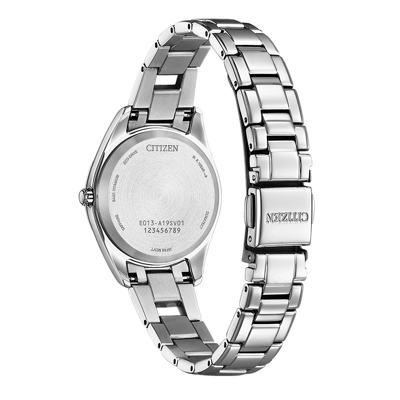 Citizen-Uhrrückseite, Eco-Drive, Saphir, Titan, japanisches Uhrwerk, wasserdicht