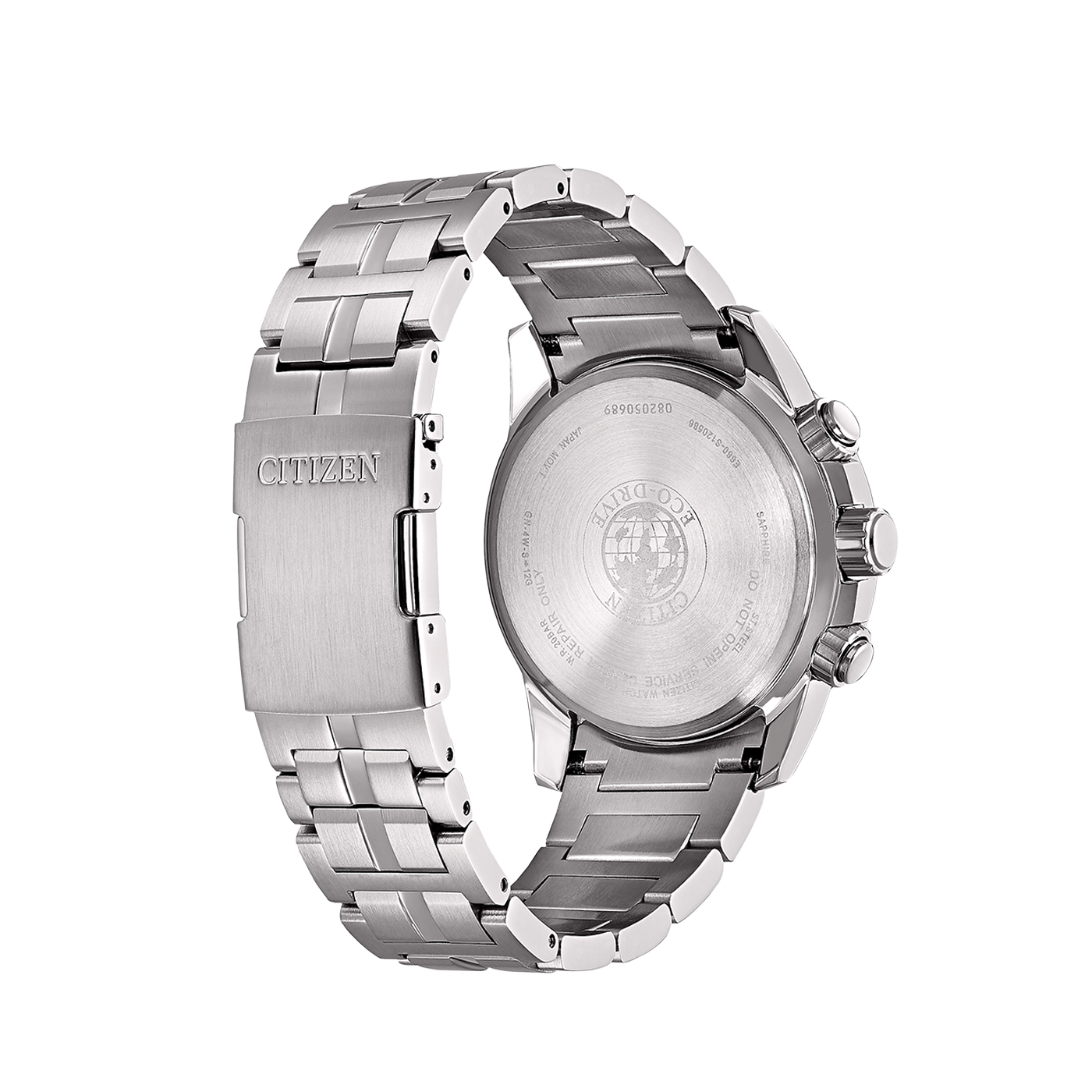 Citizen-Uhrrückseite, Edelstahl, Eco-Drive, Saphirglas, japanisches Uhrwerk.