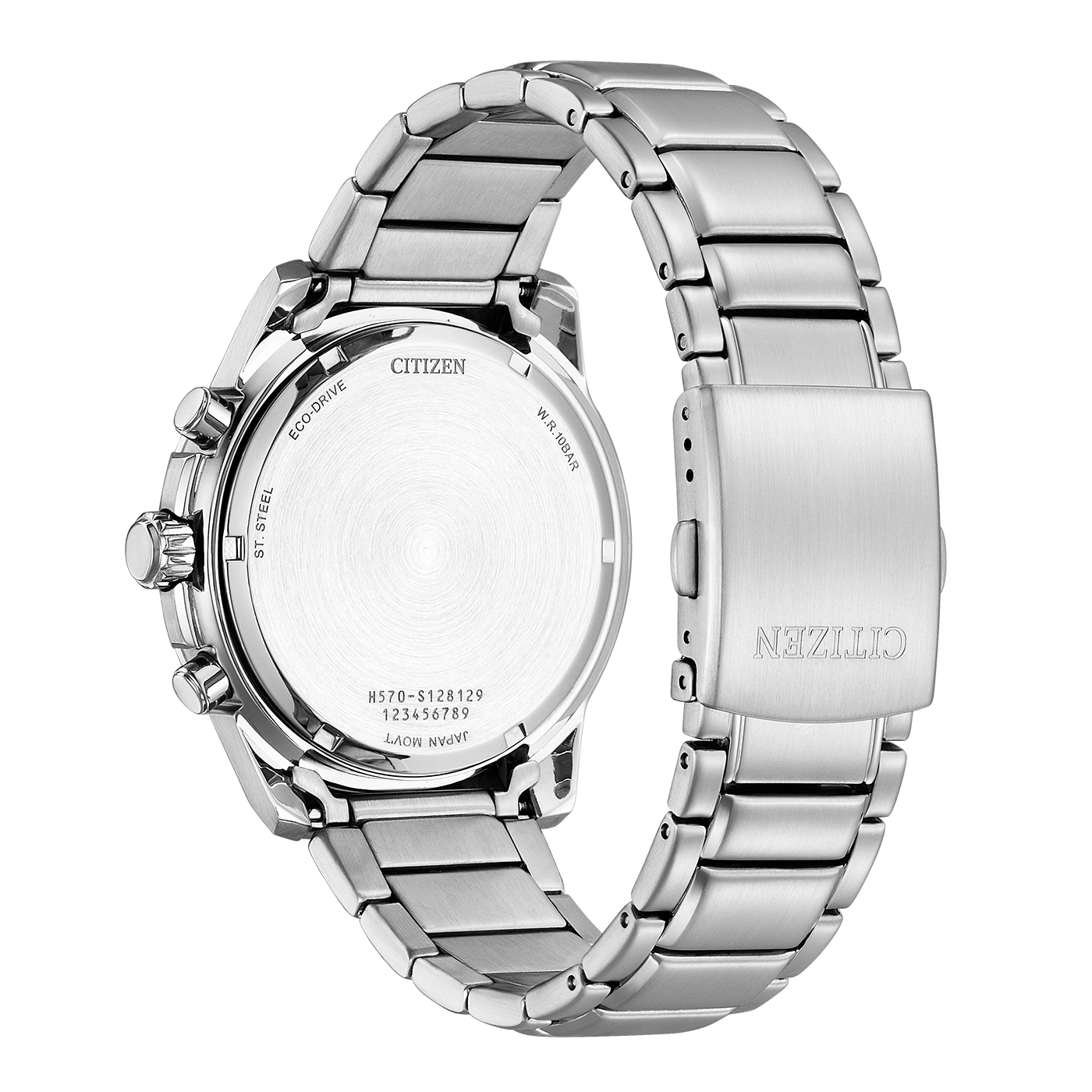Citizen-Uhrenrückseite, Edelstahl, Eco-Drive, wasserdicht, japanisches Uhrwerk.