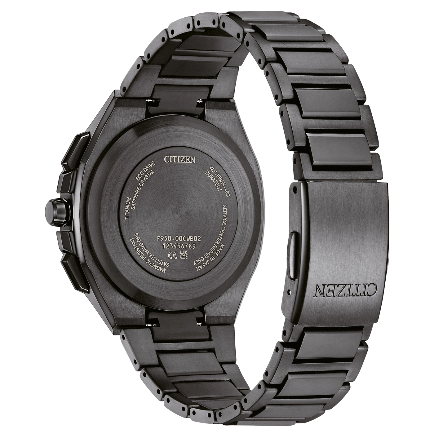 Schwarze Citizen-Uhr mit Titan, Saphirkristall und GPS-Funktionen.