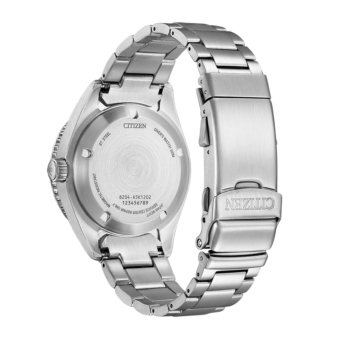 Citizen-Uhrenrückseite, Edelstahl, Taucheruhr, magnetisch, Japan-Uhrwerk.
