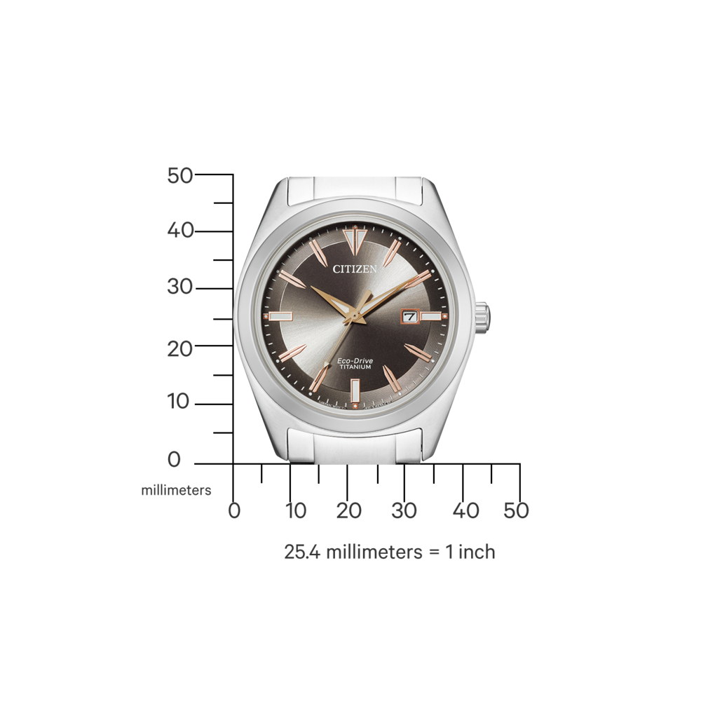 Citizen-Uhr mit Titangehäuse, Eco-Drive und Datumsanzeige.