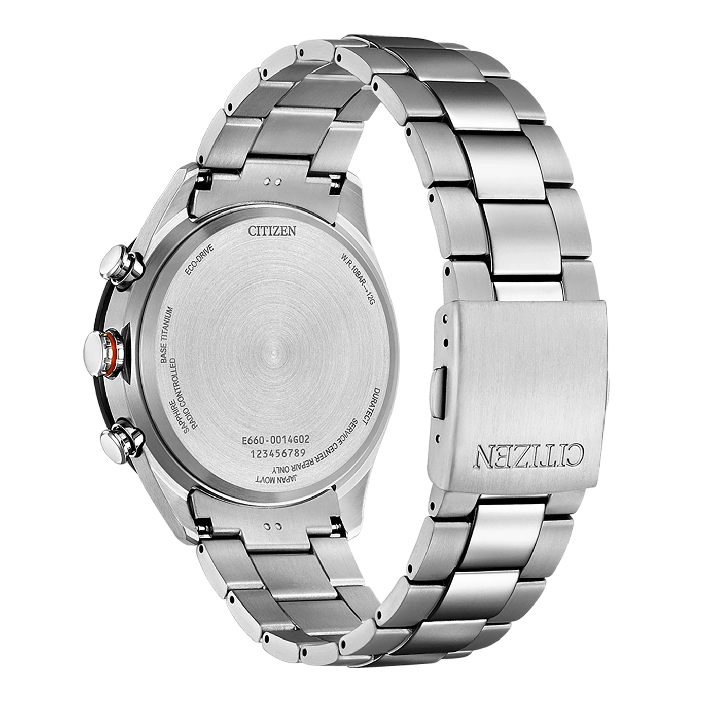 Citizen-Uhrrückseite, silber, Eco-Drive, Duratect, Saphir, funkgesteuert, Titan