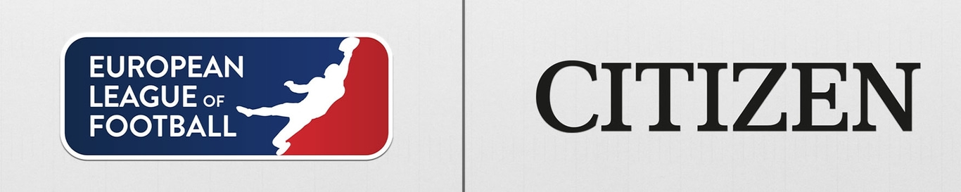 Logos der European League of Football und Citizen auf weißem Hintergrund.