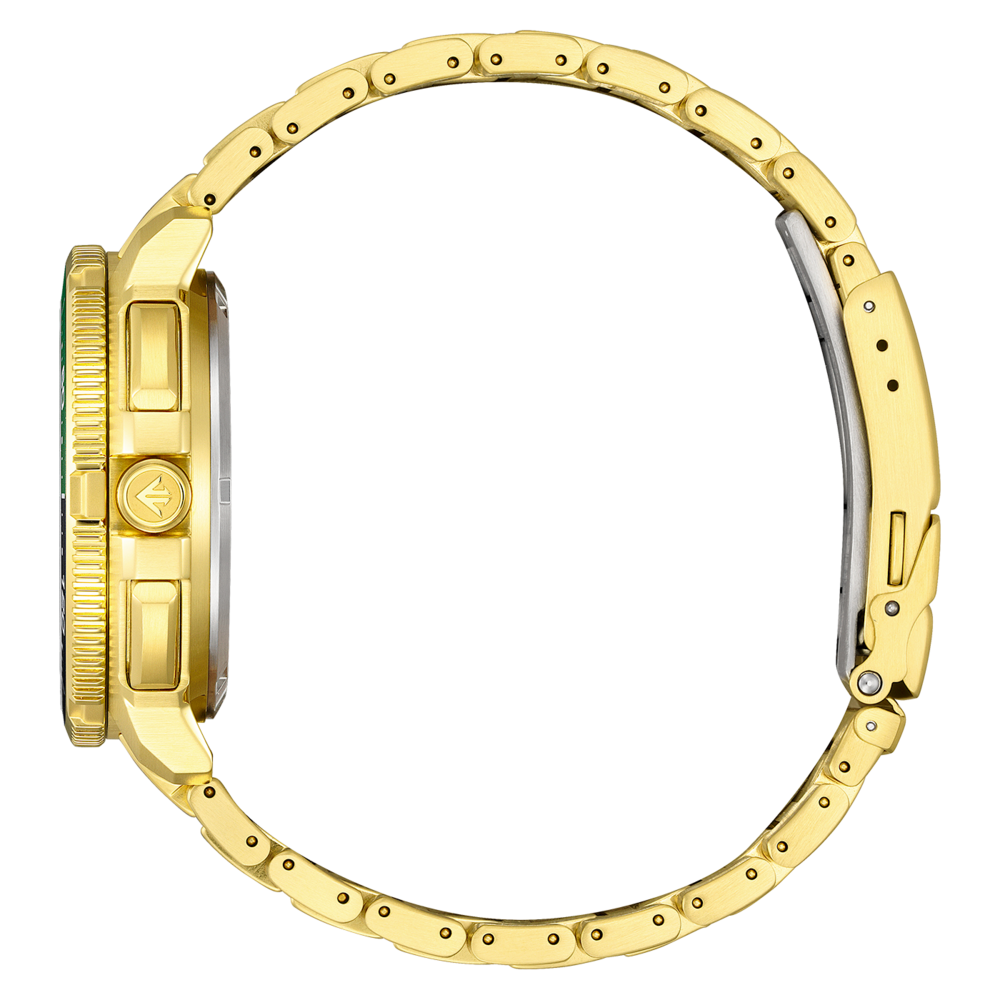 Ein goldenes Uhrenarmband mit schwarzem Hintergrund.