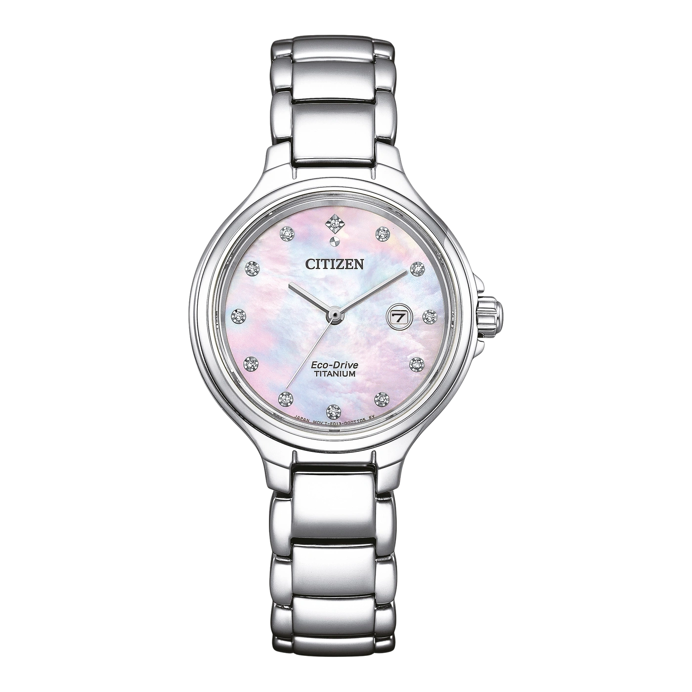 Citizen Eco-Drive Titanuhr mit Perlmuttzifferblatt und Diamanten.