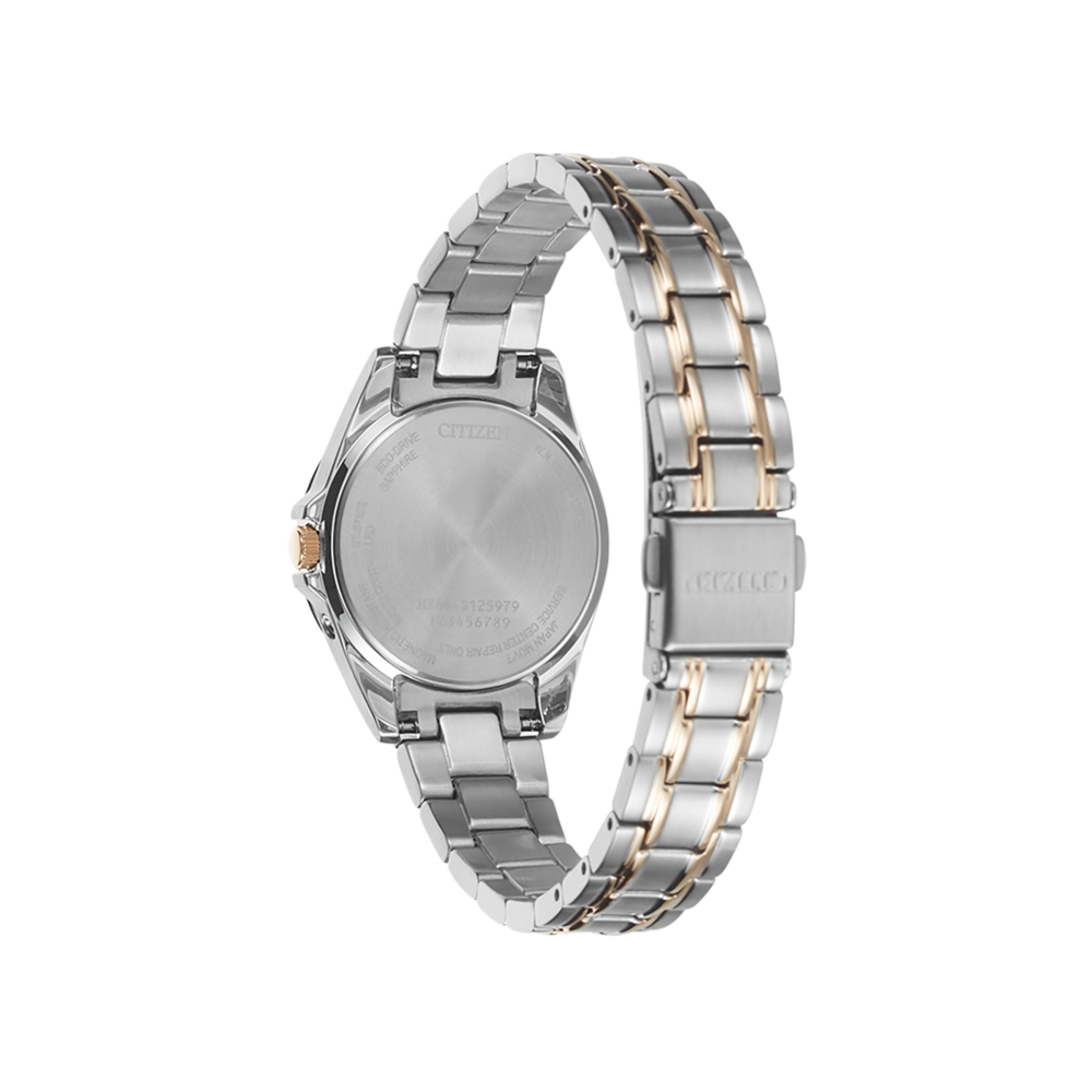Citizen-Uhr, Rückseite, Silber und Gold, Eco-Drive, Saphirglas, japanisches Uhrwerk.