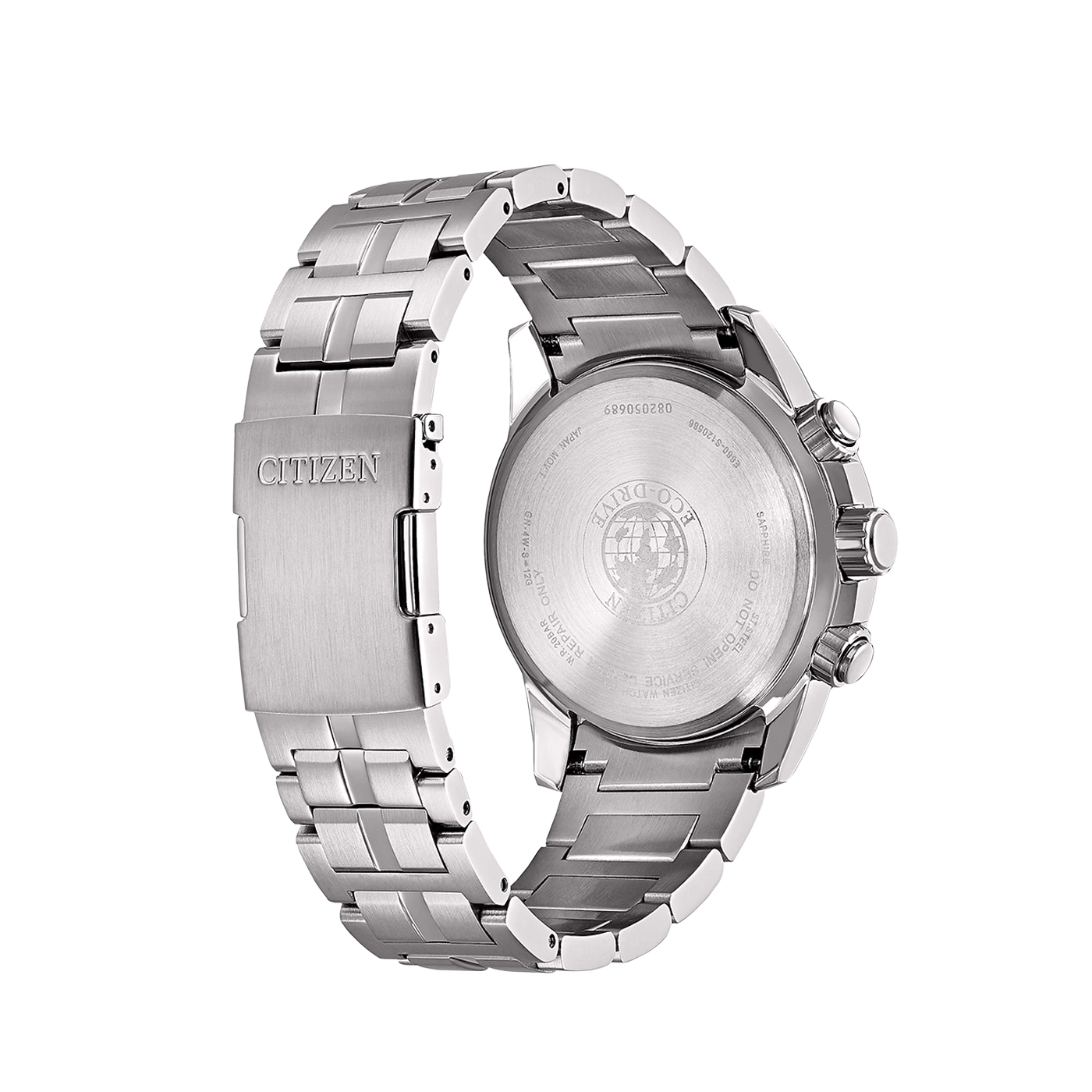Citizen-Uhrrückseite, Edelstahl, Eco-Drive, Saphirglas, japanisches Uhrwerk.