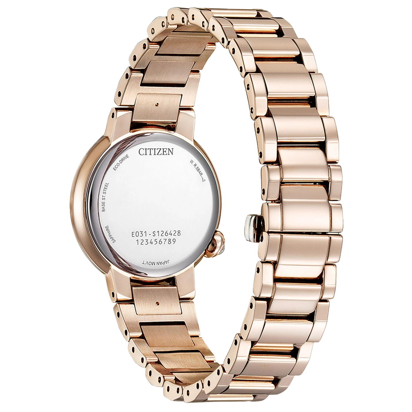 Citizen-Uhr, Roségold, Saphir, Eco-Drive, japanisches Uhrwerk, elegantes Design