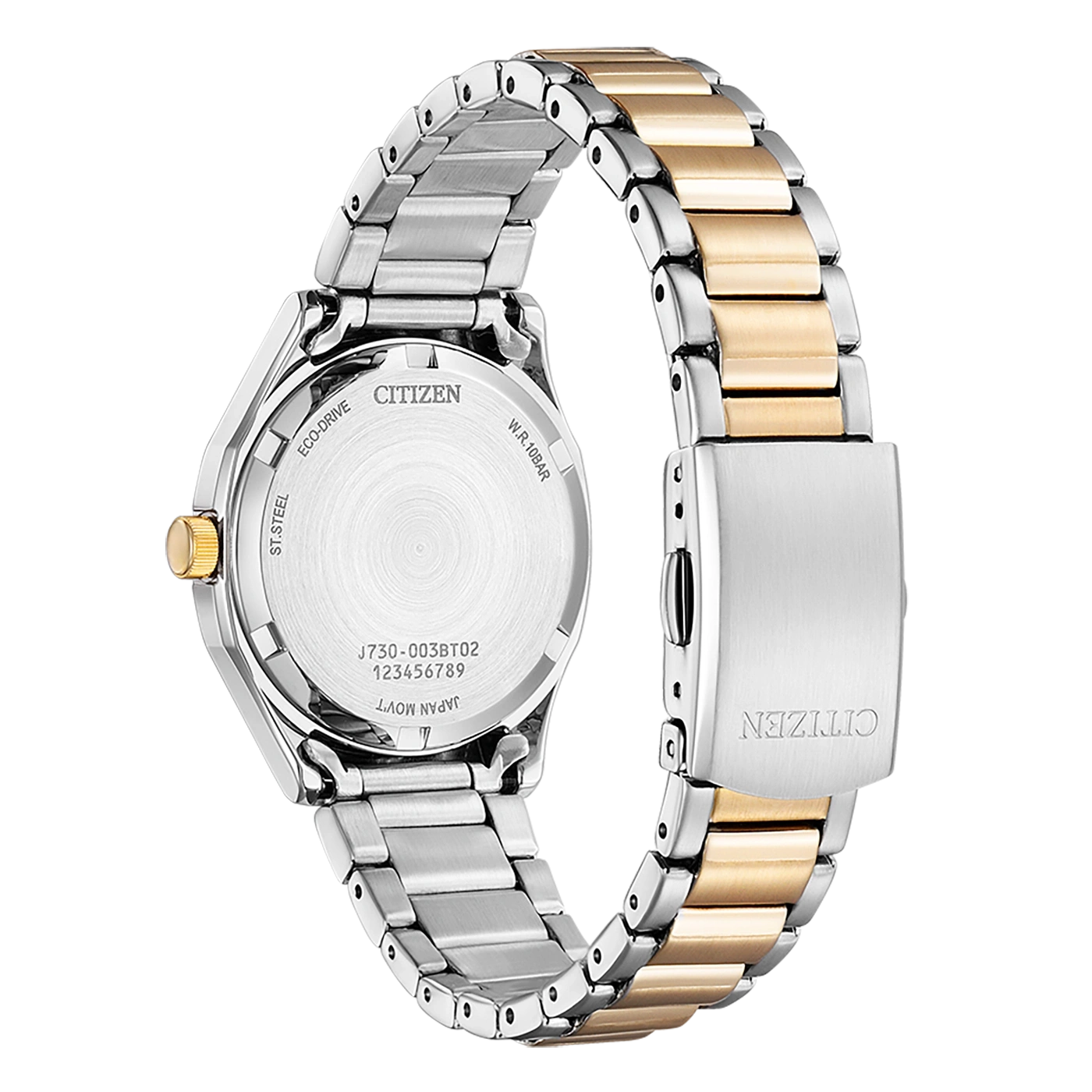 Citizen-Uhrrückseite, Edelstahl und Gold, Eco-Drive, Japan-Uhrwerk, W.R. 10bar