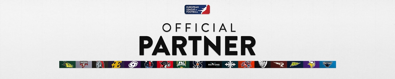 Offizieller Partner der European League of Football mit Teamlogos.