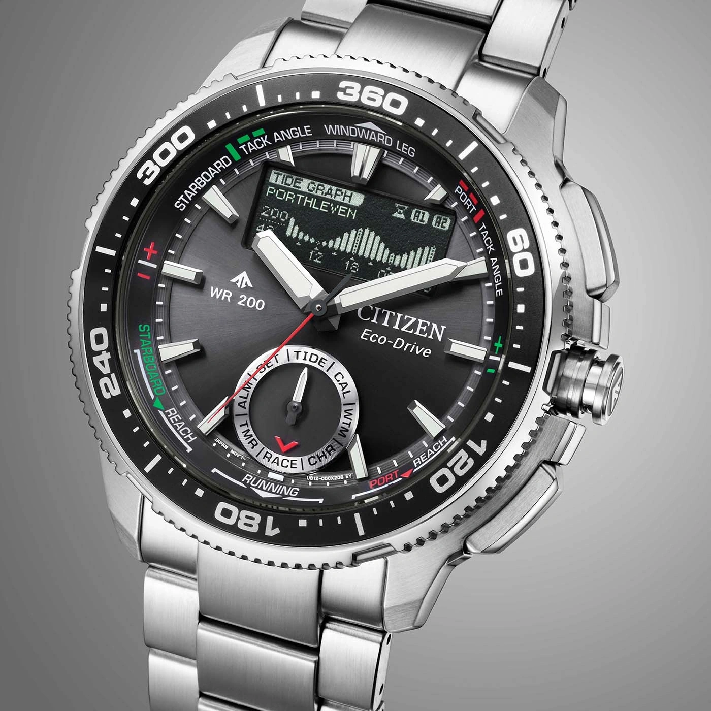 Eine Citizen Eco-Drive Uhr mit Gezeitenanzeige und Kompassfunktionen.