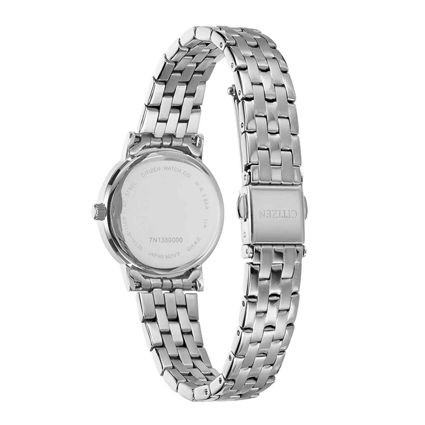 Citizen-Uhrrückseite, Edelstahl, Modellnummer, Japan-Uhrwerk, Armband