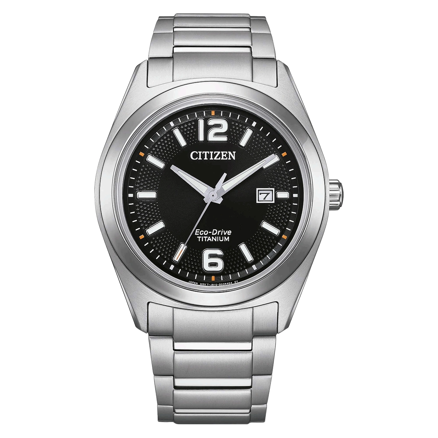 Citizen-Uhr mit schwarzem Zifferblatt und silbernem Titanarmband