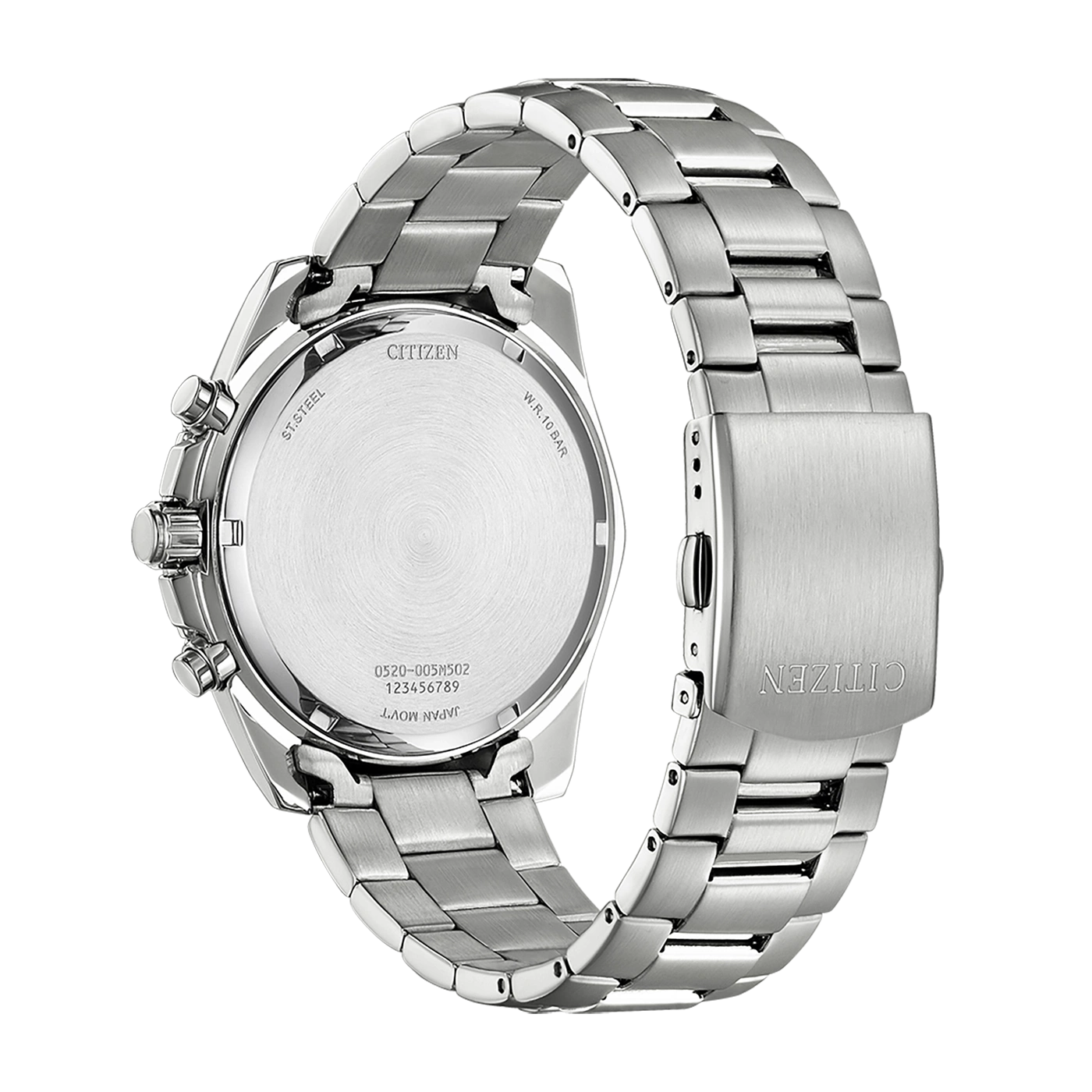 Citizen-Uhr, Edelstahl, Silber, Rückansicht, W.R. 10 BAR, Japan Movt.