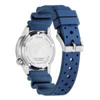 Citizen-Uhrrückseite, blaues Armband, Eco-Drive, Diver's Watch 200M, Edelstahl