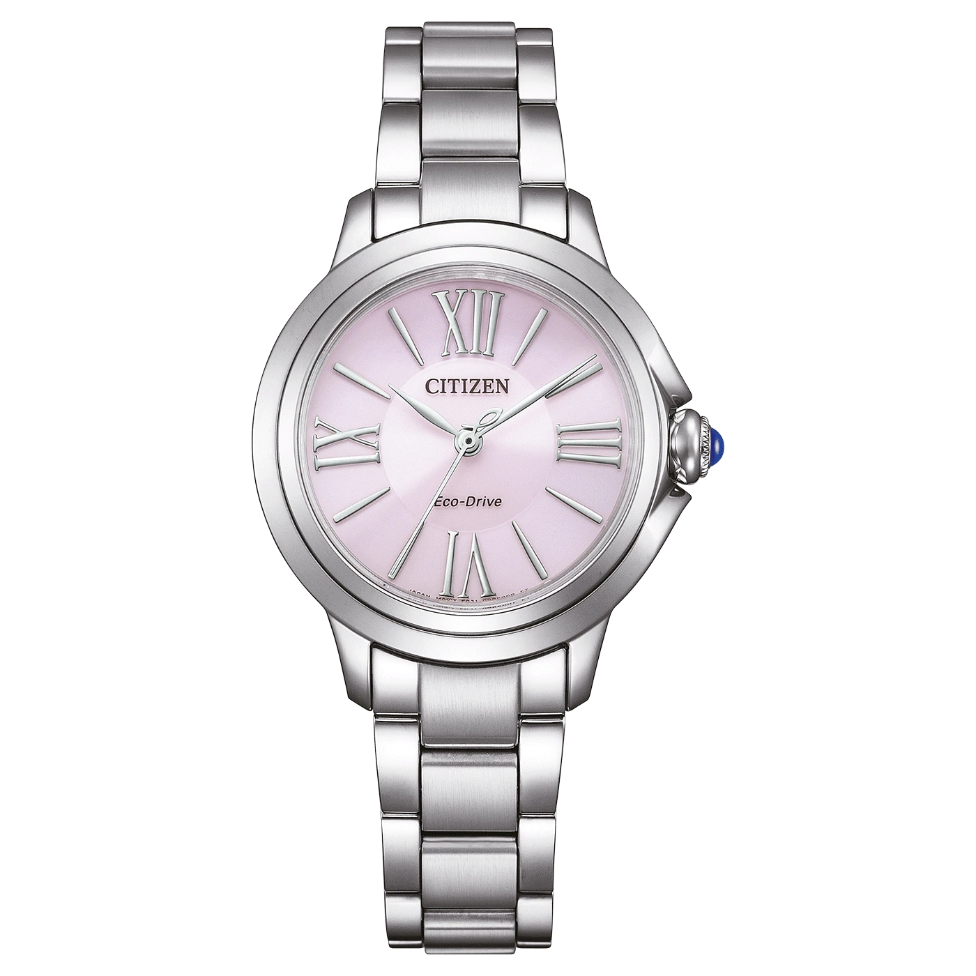 Citizen Eco-Drive Uhr mit rosa Zifferblatt und silbernem Armband, elegantes Design.
