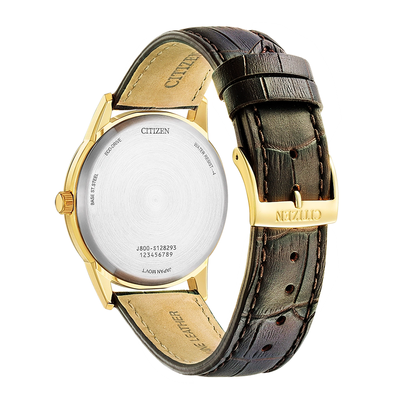 Citizen-Uhr, Goldgehäuse, Lederarmband, Eco-Drive, wasserdicht, Japan Movt.