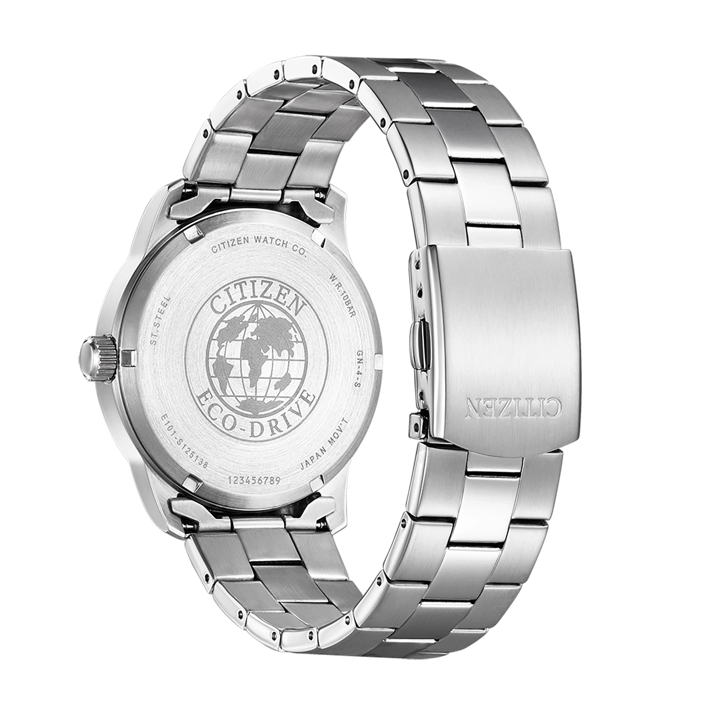 Citizen-Uhrrückseite, Edelstahl, Eco-Drive, wasserdicht, japanisches Uhrwerk.