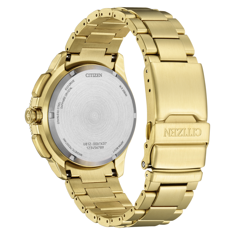 Goldene Citizen-Uhr Rückseite mit Modellnummer und Details