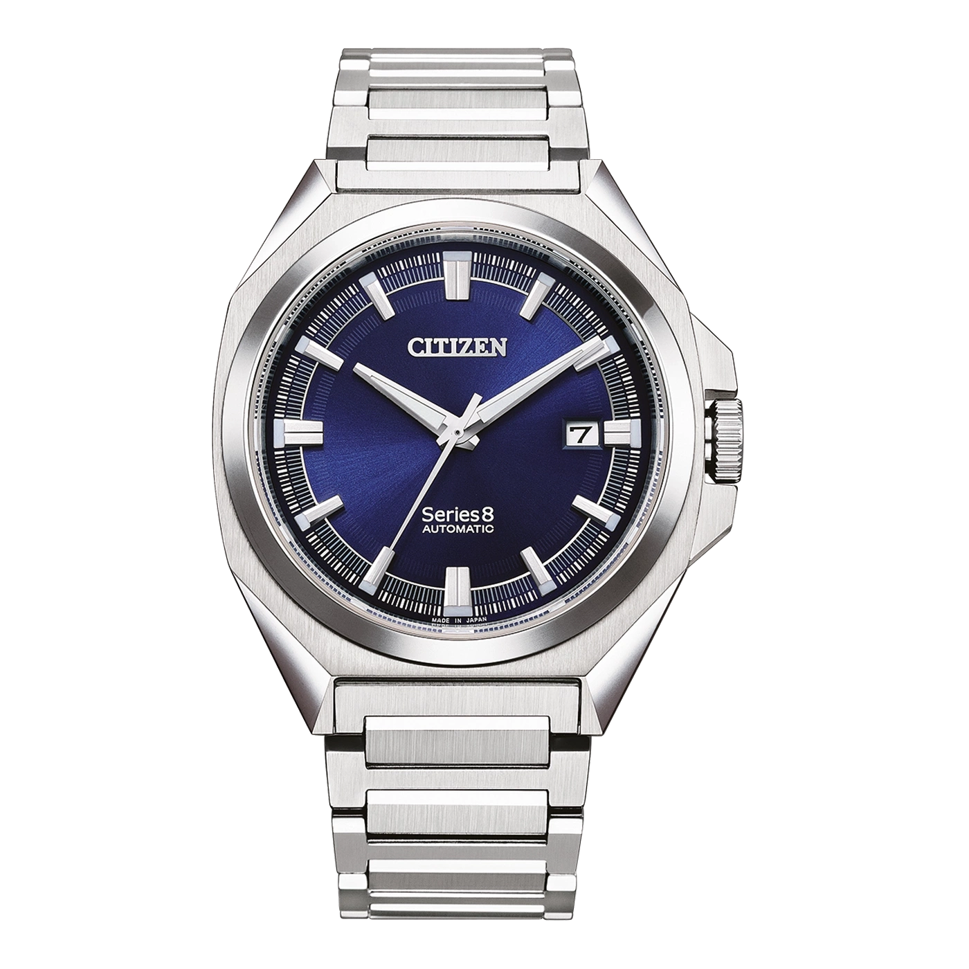 Citizen Series 8 Automatikuhr mit blauem Zifferblatt und silbernem Armband