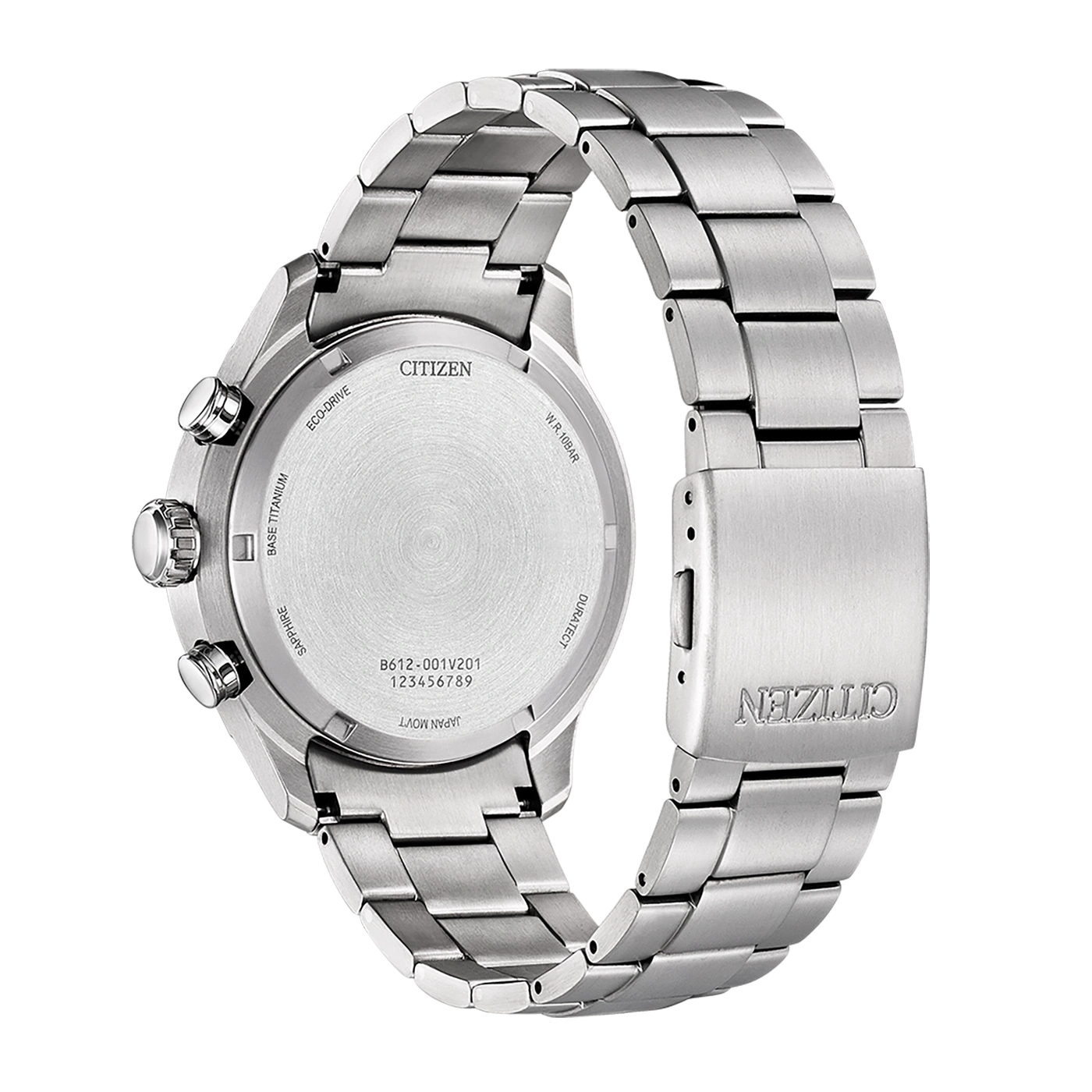Citizen-Uhrrückseite, Edelstahl, Eco-Drive, Saphir, Japan Movt, W.R.10bar