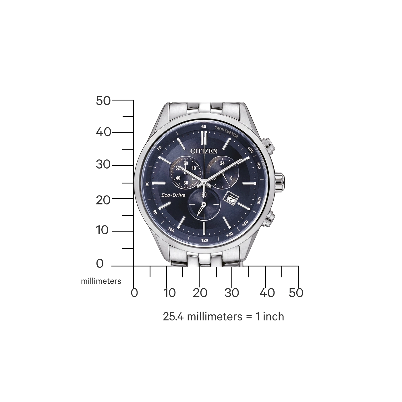 Citizen-Uhr mit Tachymeter, Eco-Drive und Chronographenfunktionen, Edelstahl