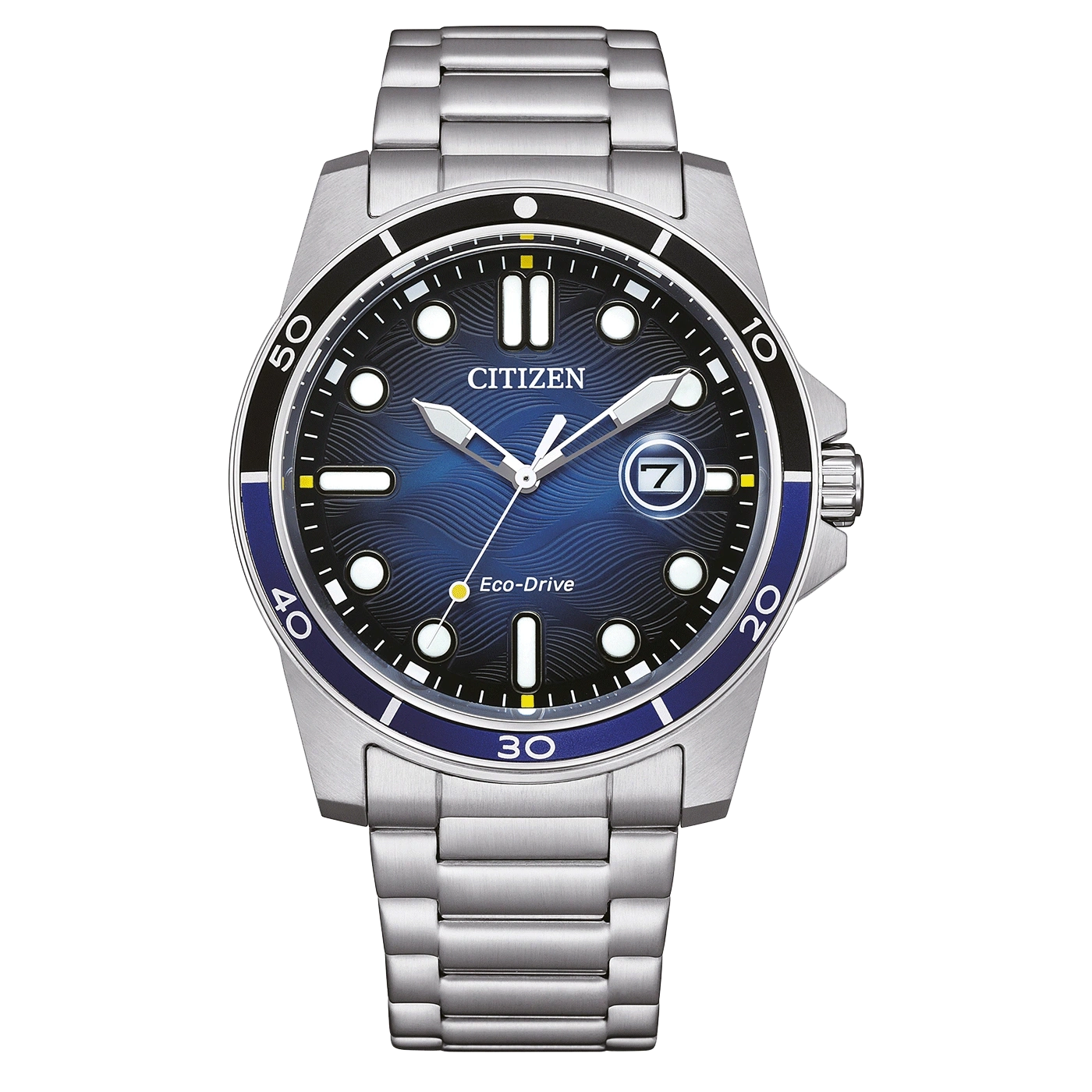 Citizen-Uhr mit blauem Zifferblatt und Edelstahlarmband