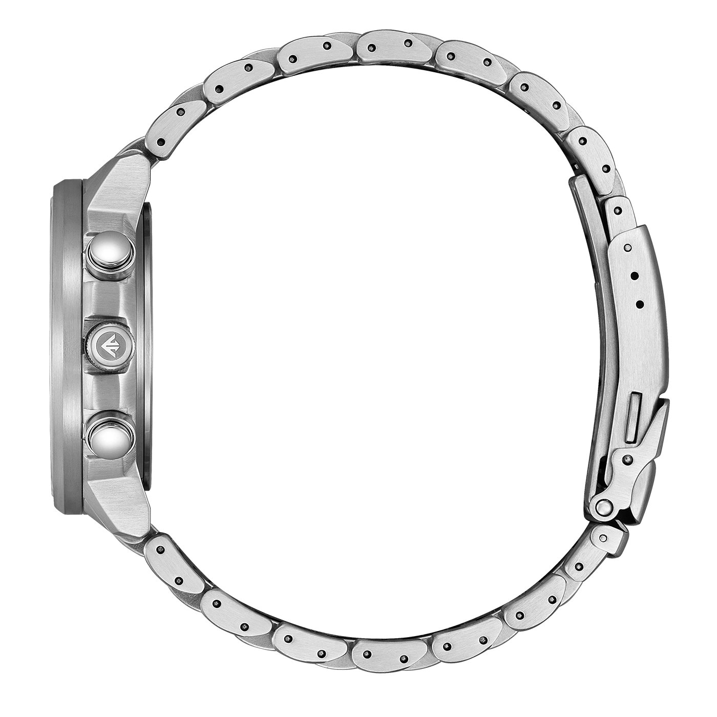 Silberne Uhr mit Metallband, Seitenansicht, Nahaufnahme, elegantes Design