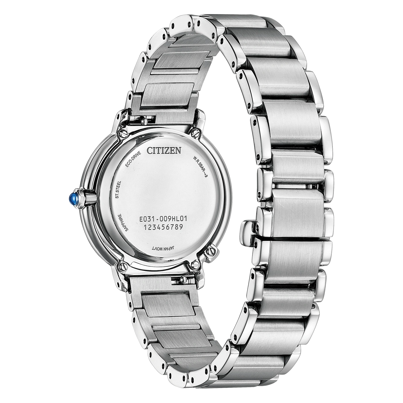 Citizen-Uhr, Rückseite, Edelstahl, Eco-Drive, Saphirglas, elegantes Design, moderner Stil.