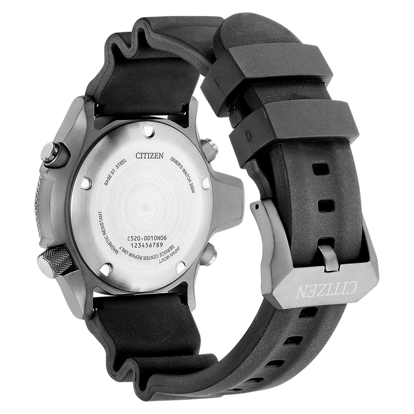 Citizen-Uhrrückseite, Stahl, schwarzes Armband, Taucheruhr, magnetisch resistent, Japan Movt.