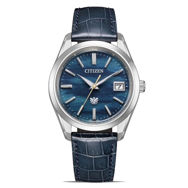 Citizen-Uhr mit blauem Zifferblatt und Lederarmband, elegantes Design