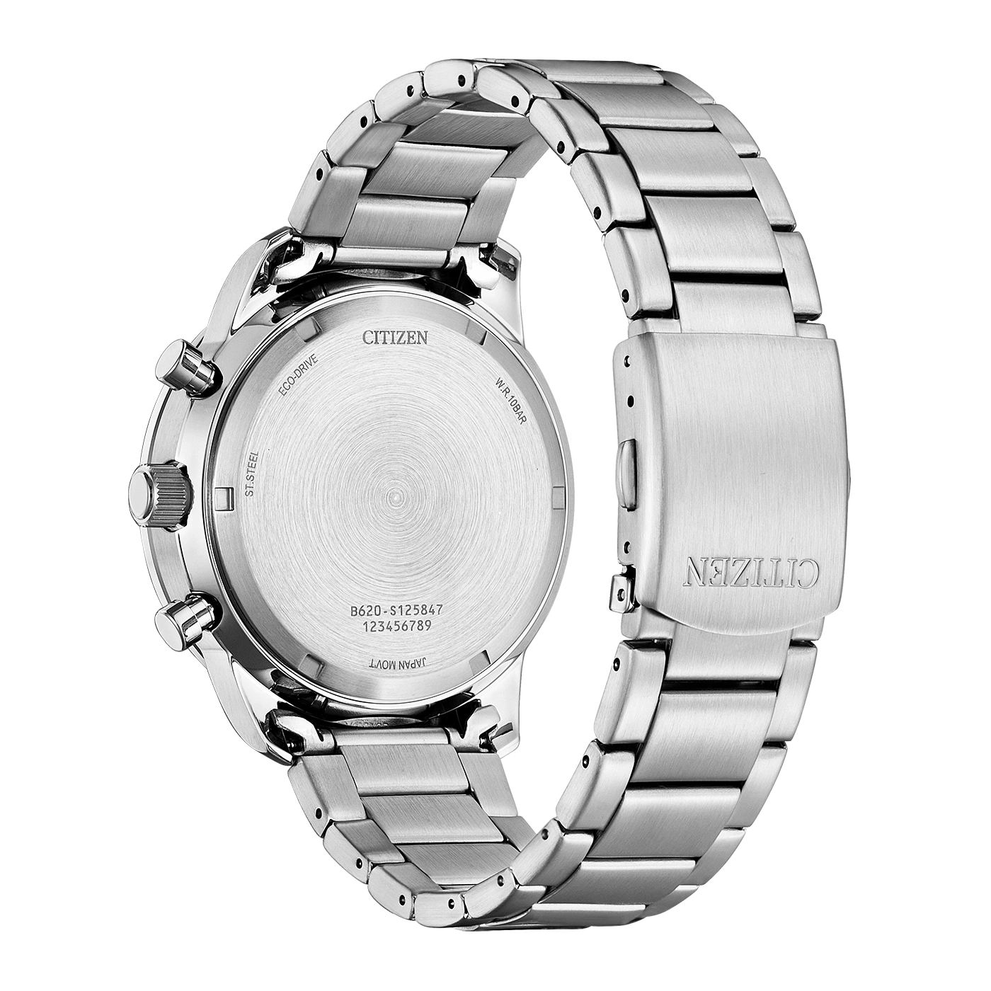 Citizen-Uhrrückseite, Edelstahl, Eco-Drive, wasserdicht, japanisches Uhrwerk.